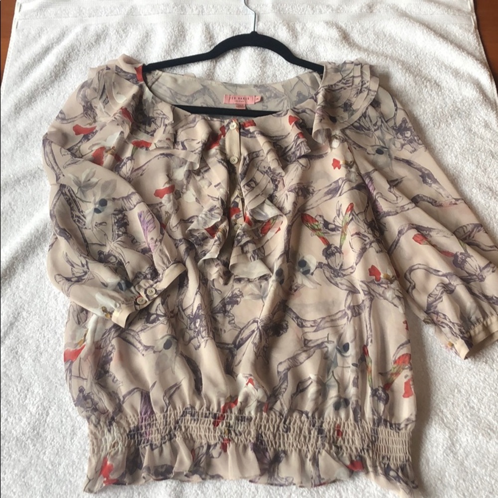 Ted Baker floral ruffle blouse sz 3 (medium/8-10)
